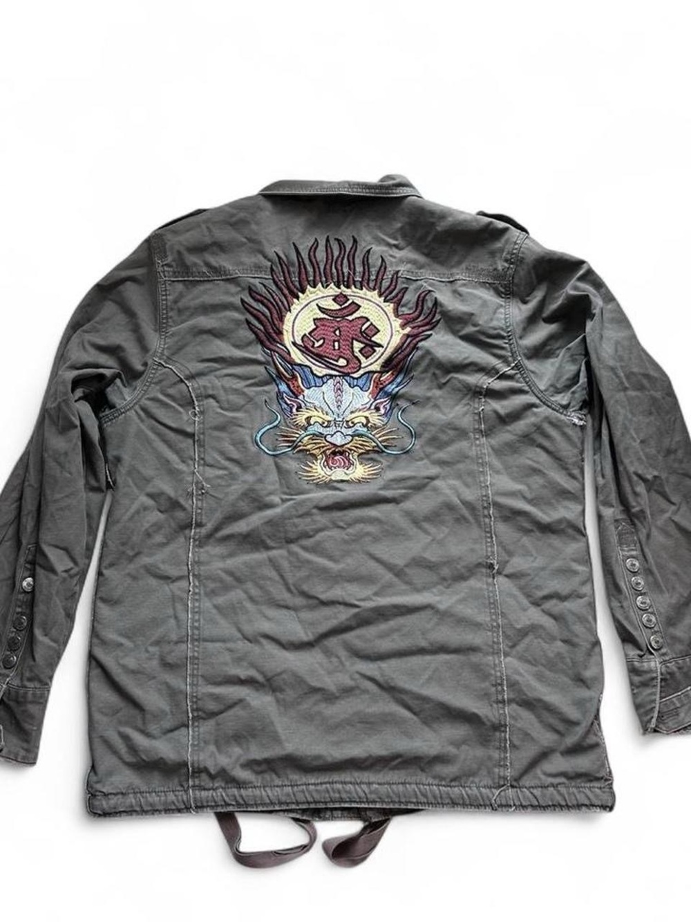 Edward Dada Men's Embroidered Dragon Utility Jacket